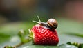 A small snail on a strawberry
