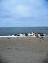 A small snow drift on the beach after a snow storm