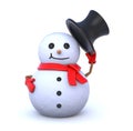 Small snowman takes off his hat