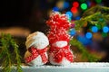 Small snowman toy on lights background Royalty Free Stock Photo