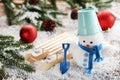 Small snowman toy with sleigh Royalty Free Stock Photo