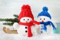 Snowman toys and sleigh Royalty Free Stock Photo