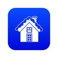 Small snowy cottage icon digital blue Royalty Free Stock Photo