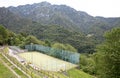 Small soccer field with mountains background