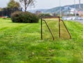 Small soccer goal in grass field.. Royalty Free Stock Photo