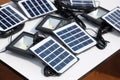 Small Solar Cell Panel and Small LED Light for Local Area Road. Sunlight Power Generation Electrical Energy Royalty Free Stock Photo