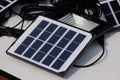 Small Solar Cell Panel and Small LED Light for Local Area Road. Sunlight Power Generation Electrical Energy Royalty Free Stock Photo
