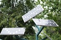 Small Solar Panel mounted on a pole in the summer with green trees. Clean energy concept. Royalty Free Stock Photo