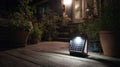 Small Solar Powered LED Light with Motion Sensor for Outdoor Security Lighting Royalty Free Stock Photo