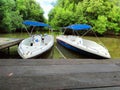 Small speed boat to travel around the mangrove forest on the north coast jakarta