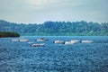 The small speedboat is mooring in the wavy sea Royalty Free Stock Photo