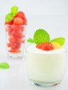 Small sphere shape of cantaloupe and watermelon in a glass with