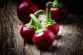 Small spicy red pepper, vintage wooden background, selective focus