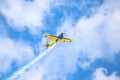 A small sport plane flying in the sky. Royalty Free Stock Photo
