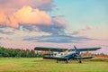 A small sports aircraft parked at the airfield Royalty Free Stock Photo