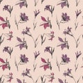 Small spring flowers in retro colors seamless pattern
