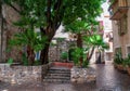 Small square in old town of Antibes, French Riviera, Provence, France