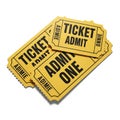 Stack of Yellow Admit One Tickets with Torn Edges on White Background admission entry Royalty Free Stock Photo