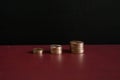 3 small stacks of money euro coins in a row Royalty Free Stock Photo