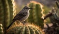 A small starling perching on a cactu generated by AI