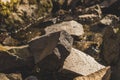 Small stone turrets in the forest. stone sculptures