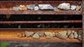 Small stones stuck in rust iron, images suitable for the background, Royalty Free Stock Photo