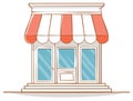 Small Storefront Illustration with Striped Awning Front Exterior Retail Building Facade Royalty Free Stock Photo