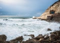 A small storm at sunset on the Mediterranean Sea near Rosh Hanikra in Israel Royalty Free Stock Photo