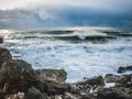 A small storm at sunset on the Mediterranean Sea near Rosh Hanikra in Israel Royalty Free Stock Photo