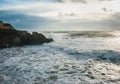 A small storm at sunset on the Mediterranean Sea near Rosh Hanikra in Israel Royalty Free Stock Photo