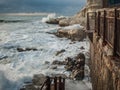 A small storm at sunset on the Mediterranean Sea near Rosh Hanikra in Israel Royalty Free Stock Photo