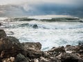 A small storm at sunset on the Mediterranean Sea near Rosh Hanikra in Israel Royalty Free Stock Photo