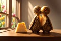 Small and strange, cute yet creepy antropomorphic figures with cheese inside, AI generated illustration