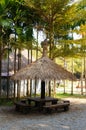 Small straw pavilion with bench,Thailand.