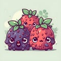 Small strawberries cute kawaii cartoon character