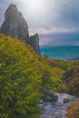 Amazing landscape in Meteora Valley Royalty Free Stock Photo