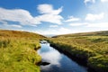 Small stream flowing between lush pastures in Yorkshire Dales National Park in northern England, UK Royalty Free Stock Photo