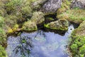 A small stream flows through a green meadow in Iceland Royalty Free Stock Photo