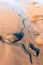 Small stream in sand running to tidal edge Royalty Free Stock Photo