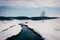 Small stream through a snow covered farm field in rural Carroll Royalty Free Stock Photo