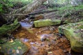 A small stream stained orange from acid mine drainage. Royalty Free Stock Photo