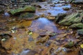 A small stream stained orange from acid mine drainage. Royalty Free Stock Photo