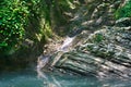 Small streamlet feeding lake with stagnant water among the jungle forests