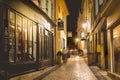 Small street of the French town of Saint Emilion by night Royalty Free Stock Photo