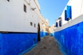 Small streets in blue and white in the kasbah of the old city Ra