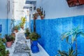 Small streets in blue and white in the kasbah of old city Rabat in Marocco