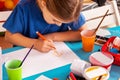 Small students children painting in art school class. Royalty Free Stock Photo