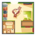 Small studio apartment cartoon vector plan