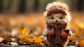 a small stuffed animal wearing a knitted hat and scarf