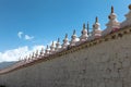 Small stupas/pagodas on the circular wall of Samye monastery